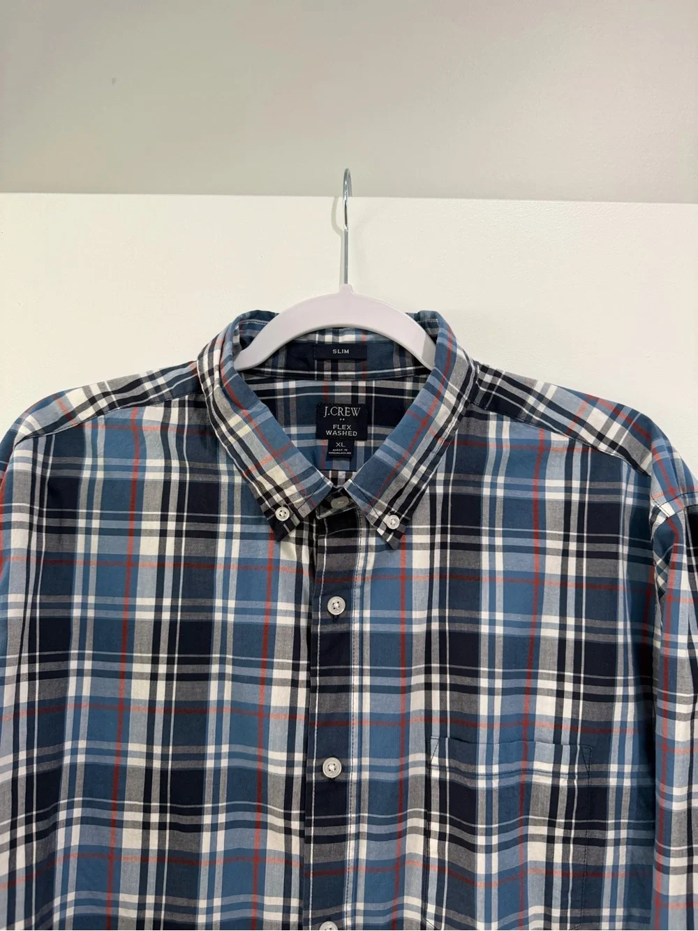 J. Crew Men's Navy, White & Red Plaid Button-Down Shirt